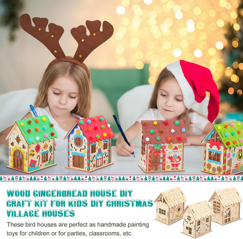 DoubleFill 6 Pcs Wood Gingerbread House Craft Kit for Kids DIY Wooden Christmas Birdhouse Craft Kits Holiday Village Houses Make a Gingerbread Wooden House for Xmas Party Game Supplies - Image 5